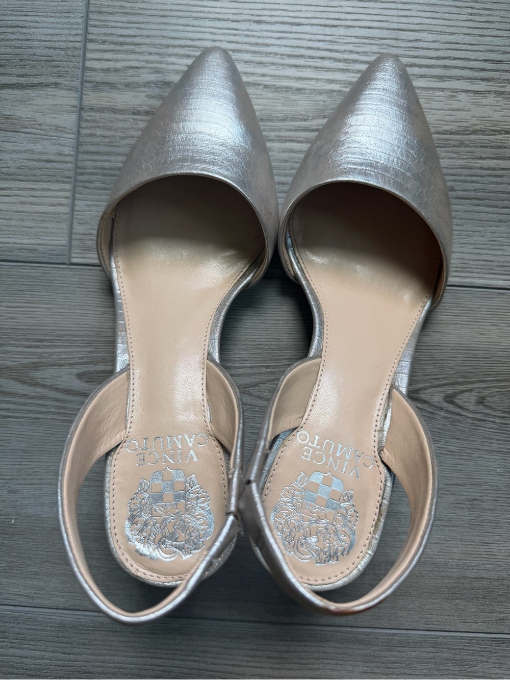 Vince Camuto Champagne Metallic Pointed Toe Slingback Heels Women’s 6.5